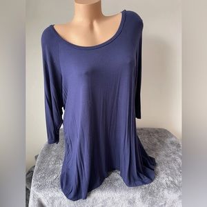 Torrid 2 Womens 2x Top Long Sleeve Boat Neck Navy Blue Plus Size